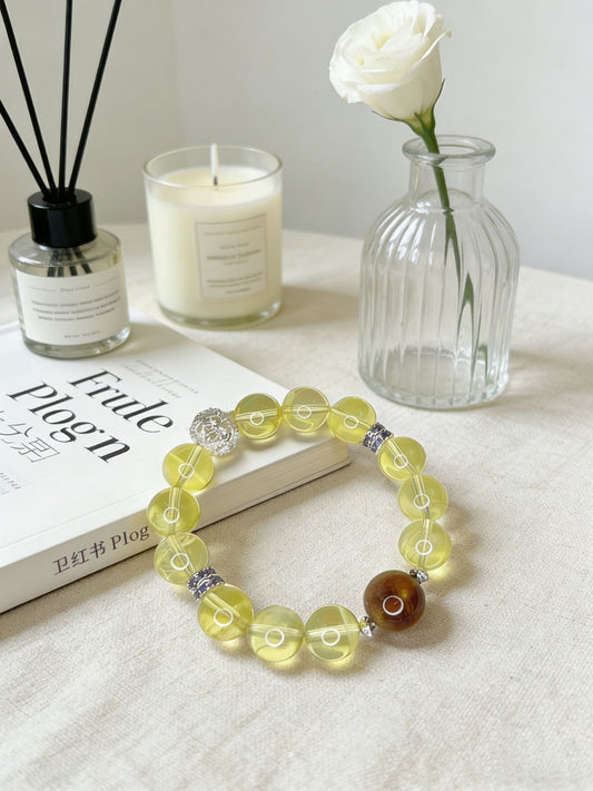 Natural Transparent Yellow Crystal Beaded Bracelet 11mm-13mm Wealth Energy Crystal Jewelry