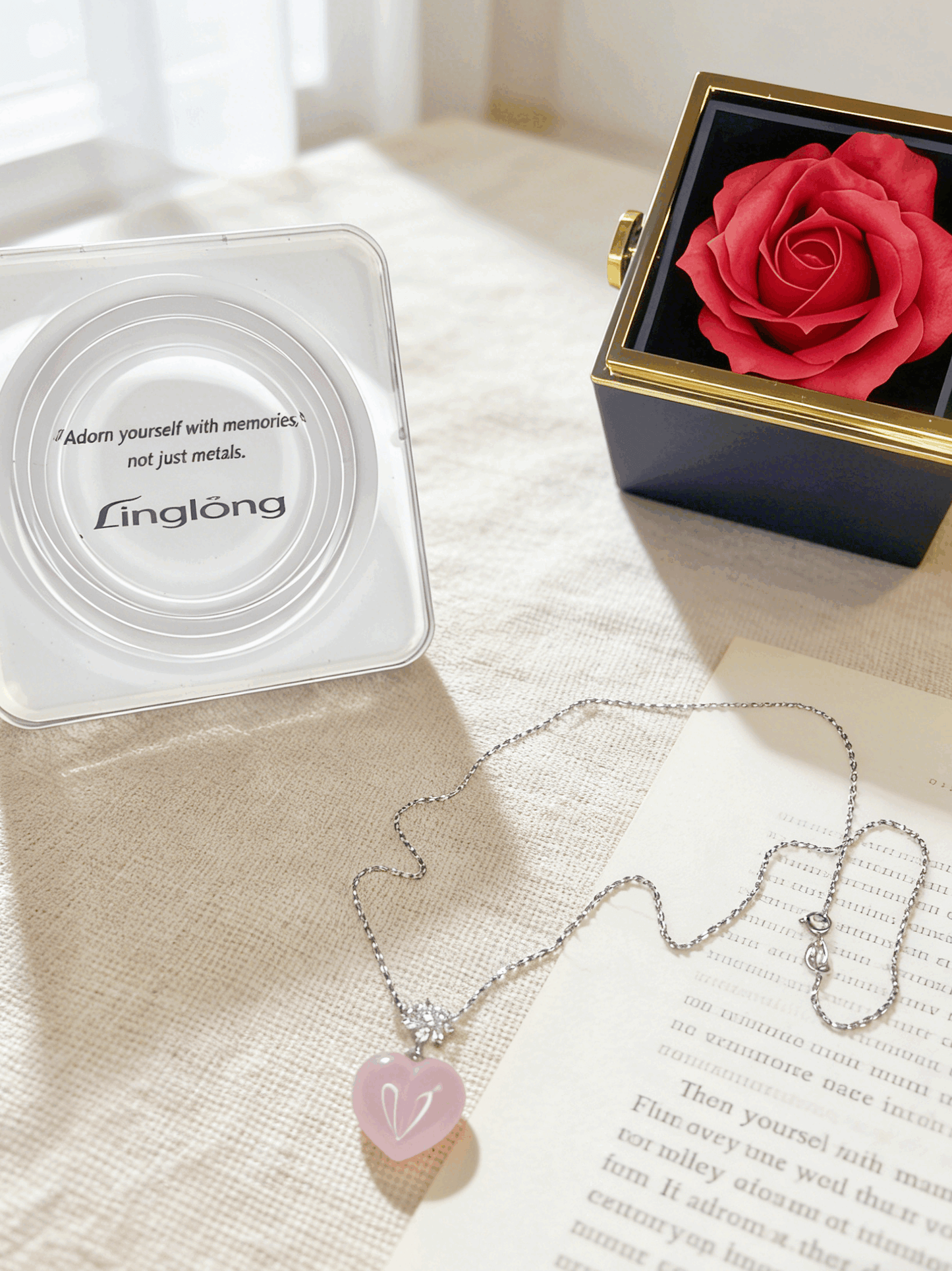 Misty Pink Starlight Natural Rose Quartz Heart Necklace