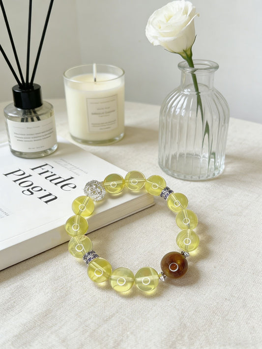 Natural Transparent Yellow Crystal Beaded Bracelet 11mm-13mm Wealth Energy Crystal Jewelry
