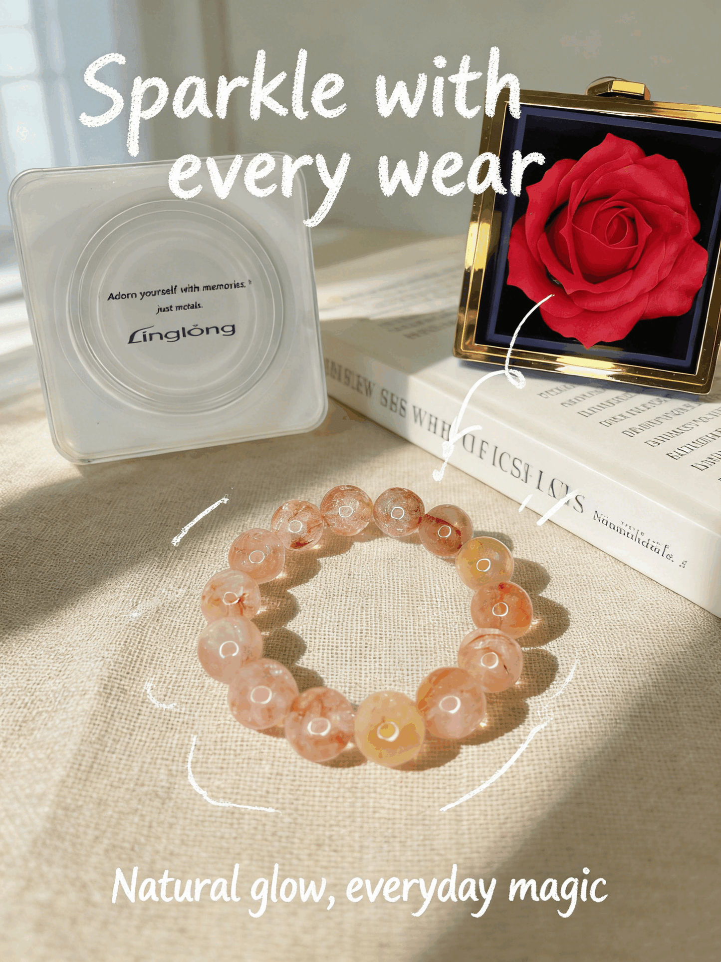 Natural Fireworks Koi Red Hematoid Bracelet - 16mm+ Transparent Lucky Gem