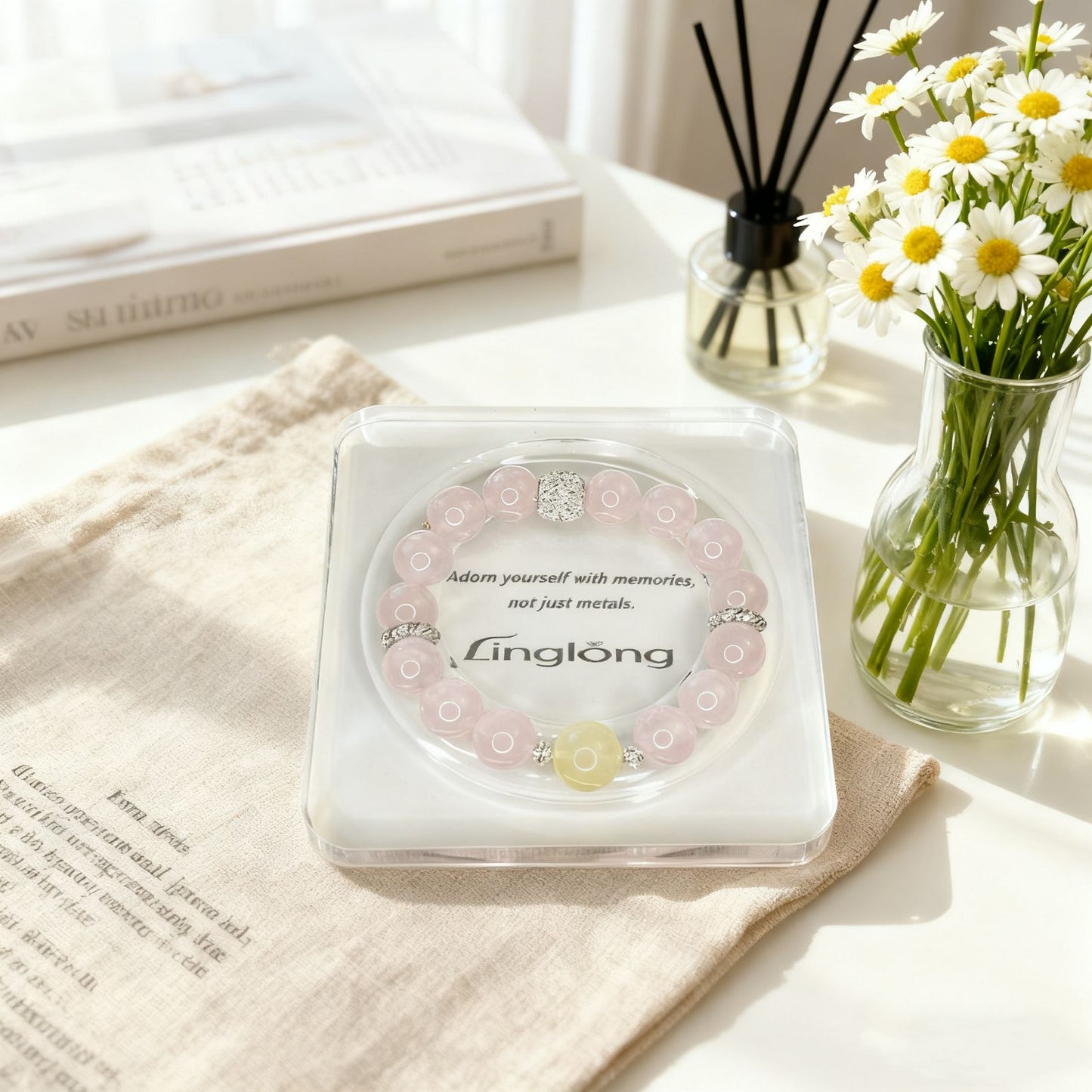 Linglong "Heartfelt Memories" Rose Quartz + Lemon Citrine Energy Bracelet