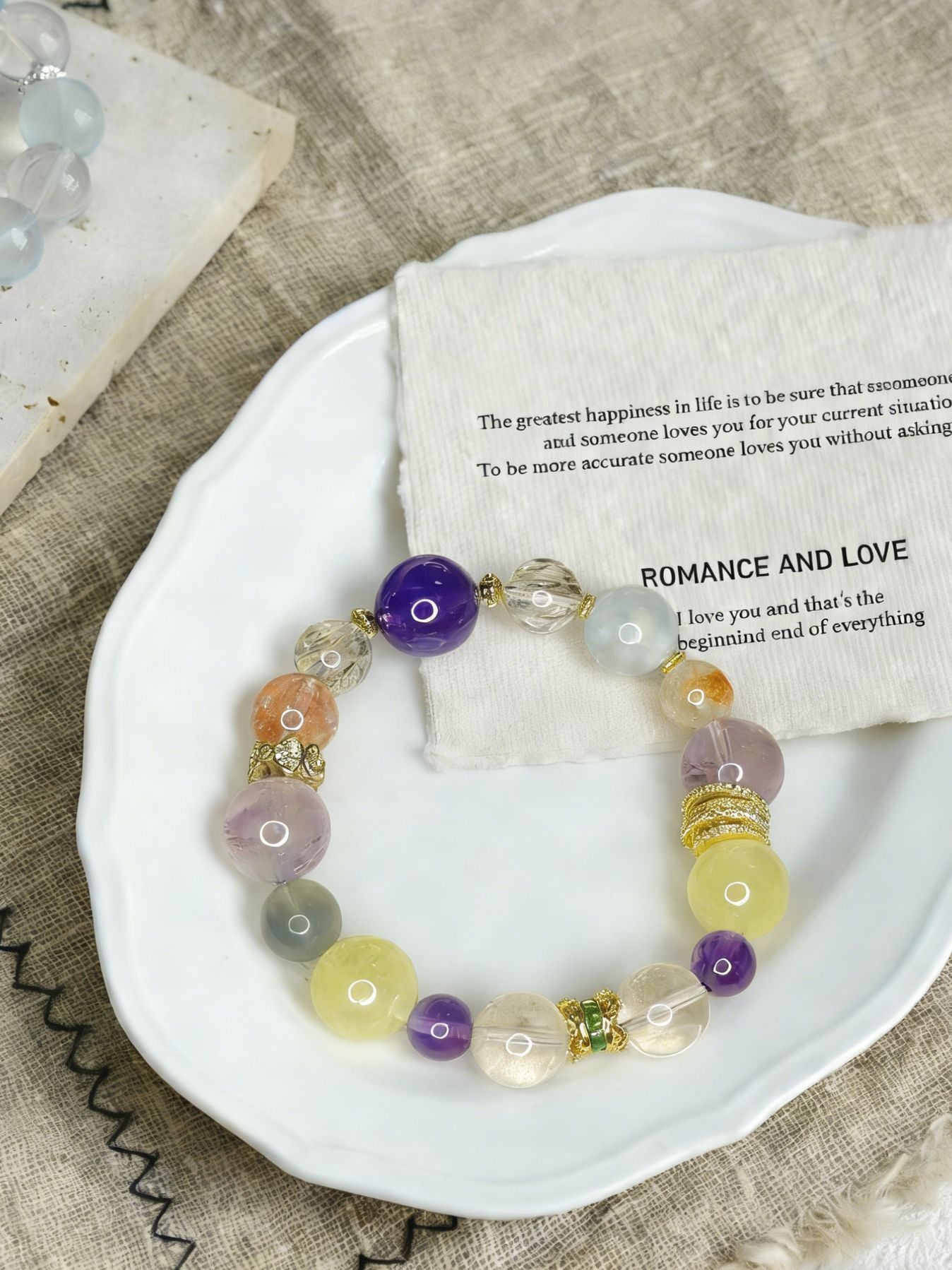 Purple Aura Natural Crystal Multi-Treasure Bracelet 8-14mm - 18K Gold Plated Silver Zircon | Luck & Prosperity