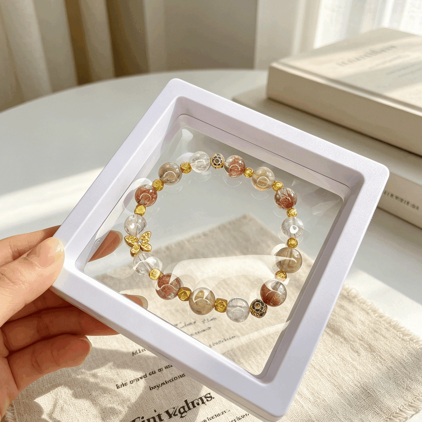 Natural Crystal Bracelet for Women | Citrine Rose Quartz White Phantom Quartz Beaded Bracelet | Oriental Luxury Jewelry Gift