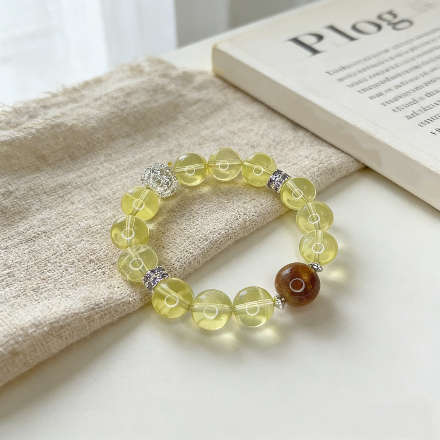 Natural Transparent Yellow Crystal Beaded Bracelet 11mm-13mm Wealth Energy Crystal Jewelry
