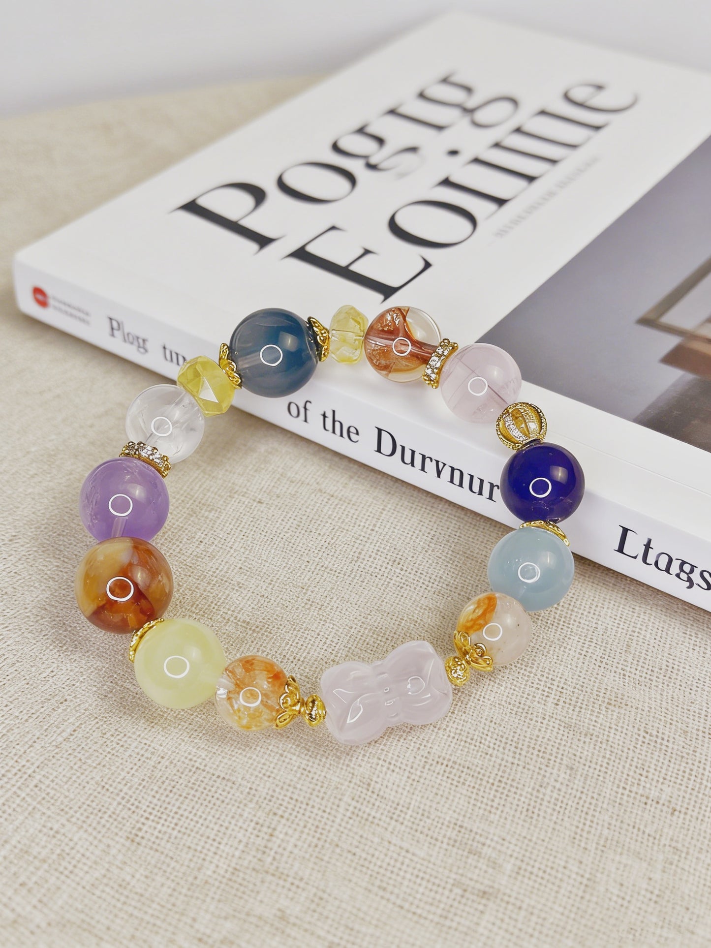 Natural Energy Multi-Gem Crystal Bracelet | 11-14mm 18K Gold Plated CZ