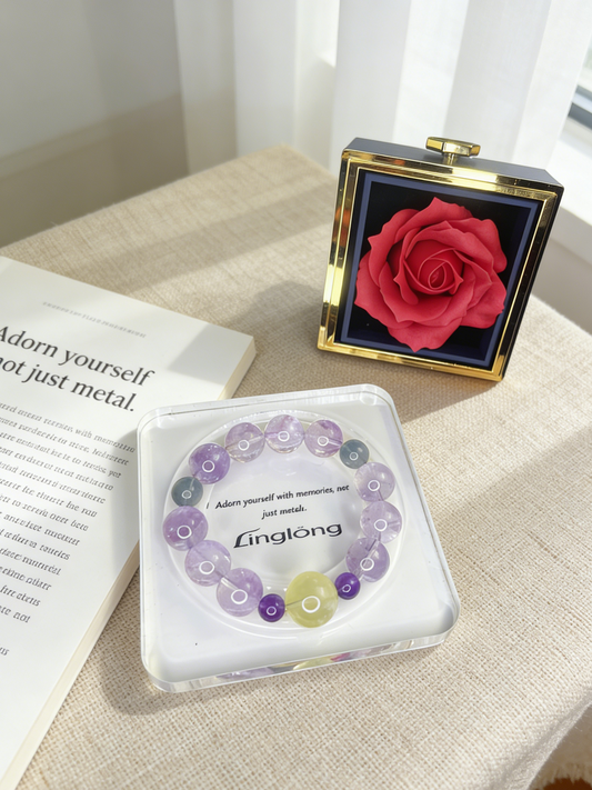 Natural Clear Starry Sky Amethyst Bracelet 💜 Multi Crystal Healing Jewelry