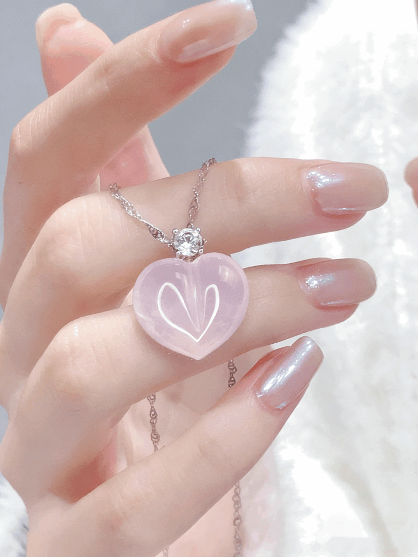 Blush Rose Quartz Heart Pendant Necklace - 990 Sterling Silver Plated with CZ Accent, Dainty Everyday Jewelry for Women