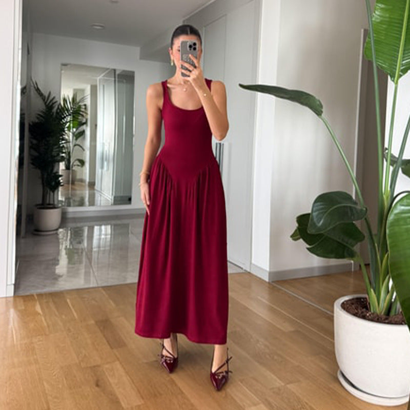 Sleeveless Pleated Slim Dress