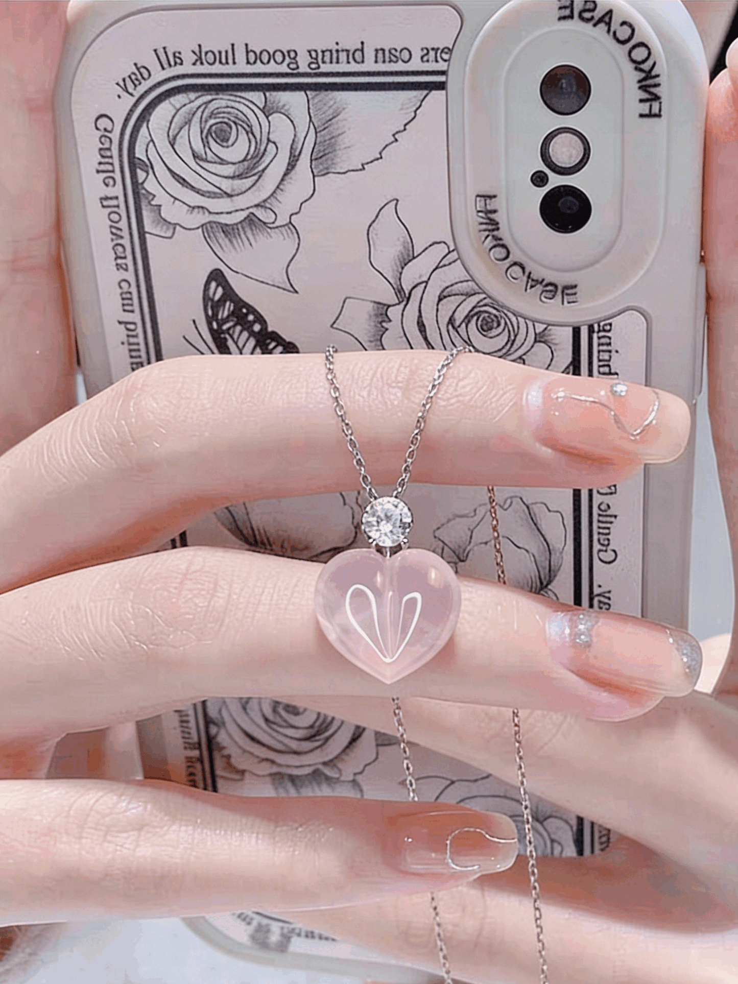 Blush Rose Quartz Heart Pendant Necklace - 990 Sterling Silver Plated with CZ Accent, Dainty Everyday Jewelry for Women