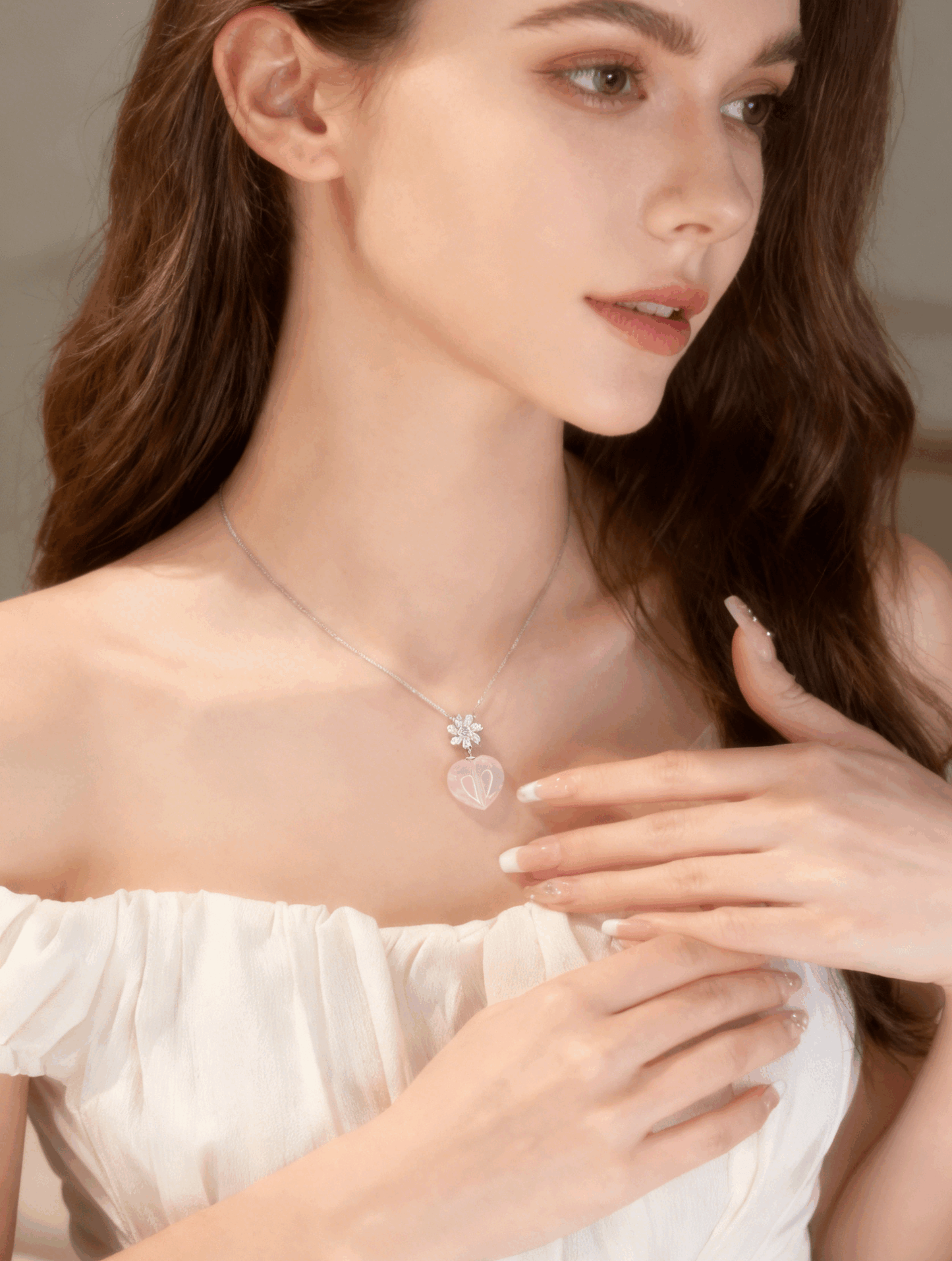 Misty Pink Starlight Natural Rose Quartz Heart Necklace