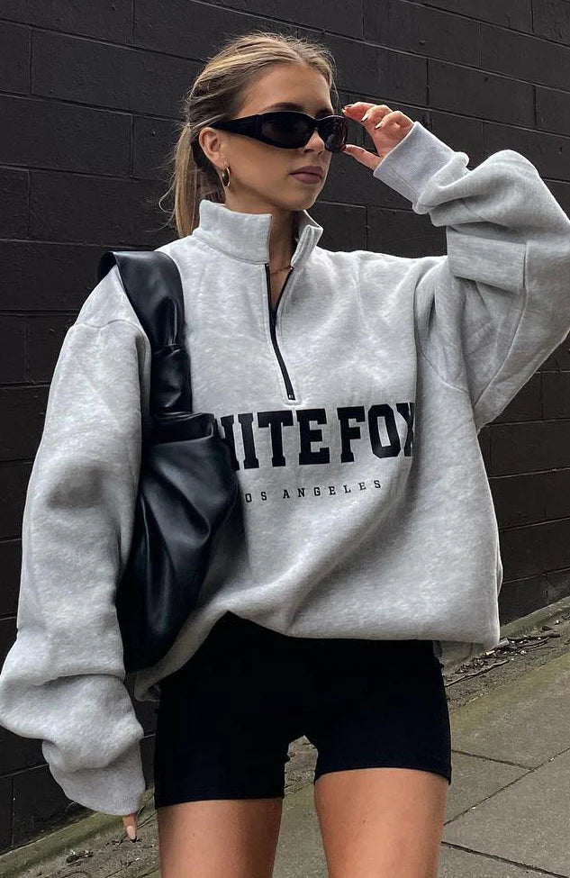 White fox-High Standard Zip Front Sweater