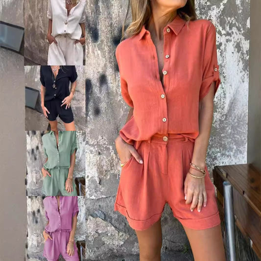 summer new cotton and linen short-sleeved shorts casual suit