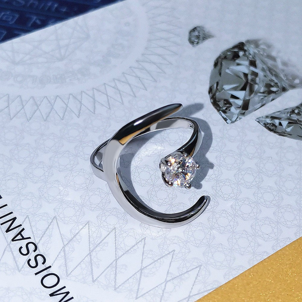S925 Silver Moon Moissanite Ring
