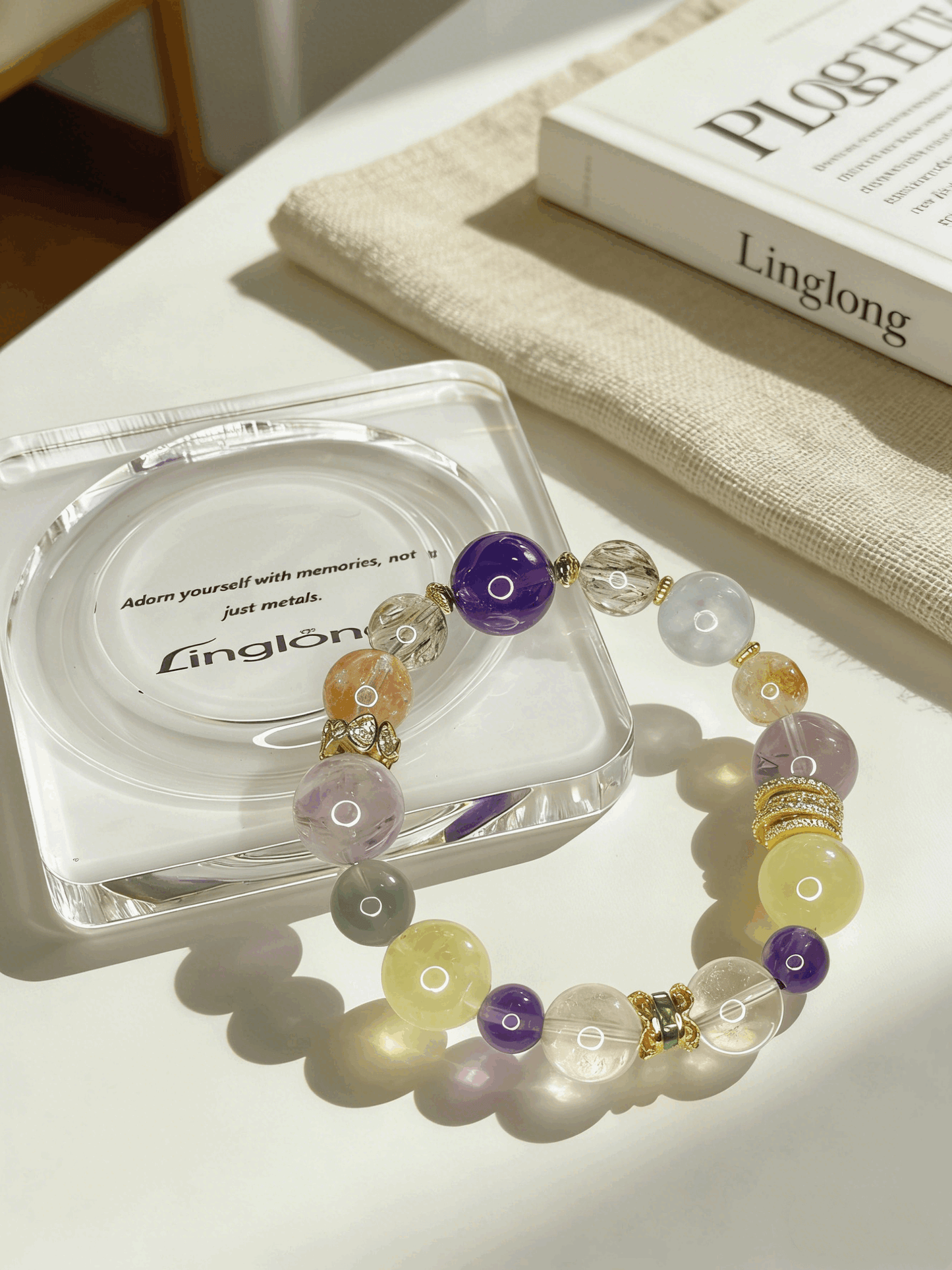 Purple Aura Natural Crystal Multi-Treasure Bracelet 8-14mm - 18K Gold Plated Silver Zircon | Luck & Prosperity