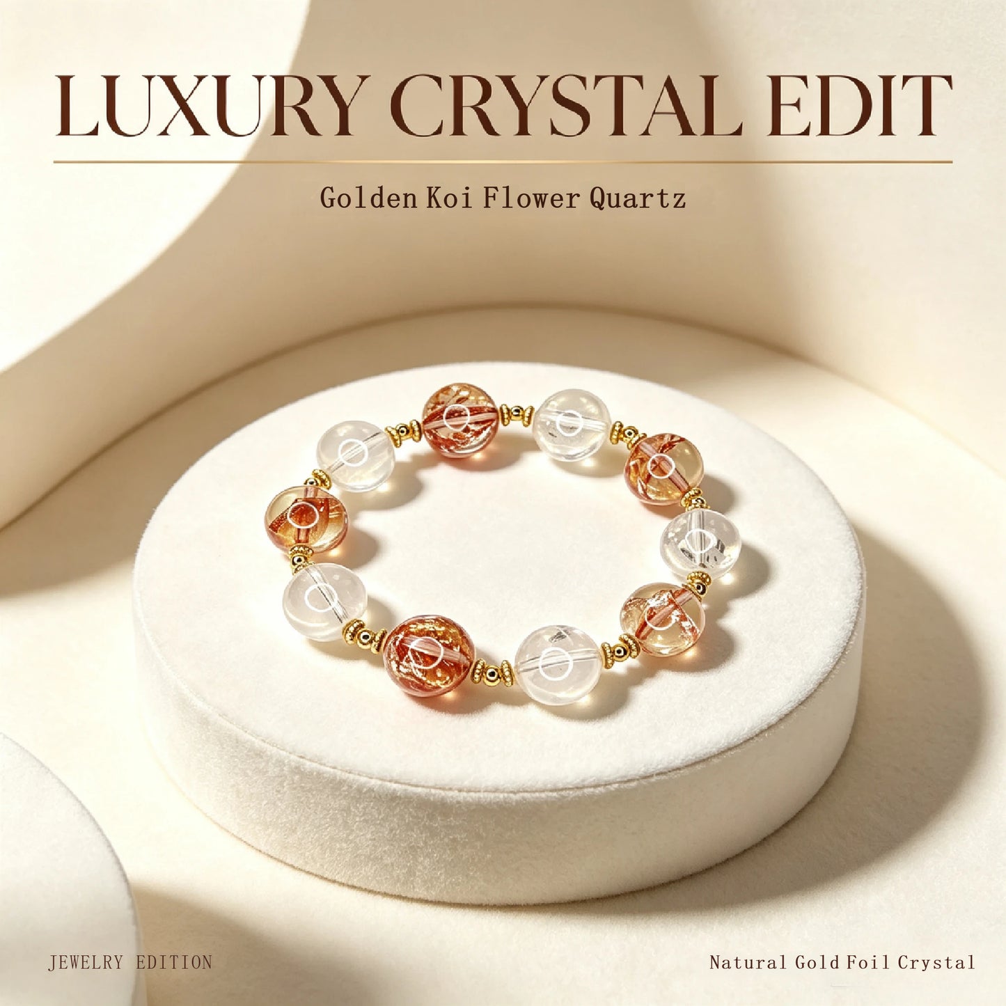 Golden Koi Radiance Bracelet | Natural Golden Koi Flower Quartz & White Crystal Luxury Gemstone Bracelet