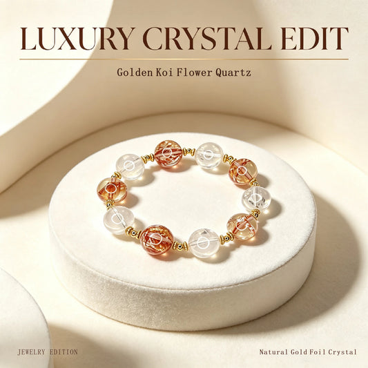 Golden Koi Radiance Bracelet | Natural Golden Koi Flower Quartz & White Crystal Luxury Gemstone Bracelet