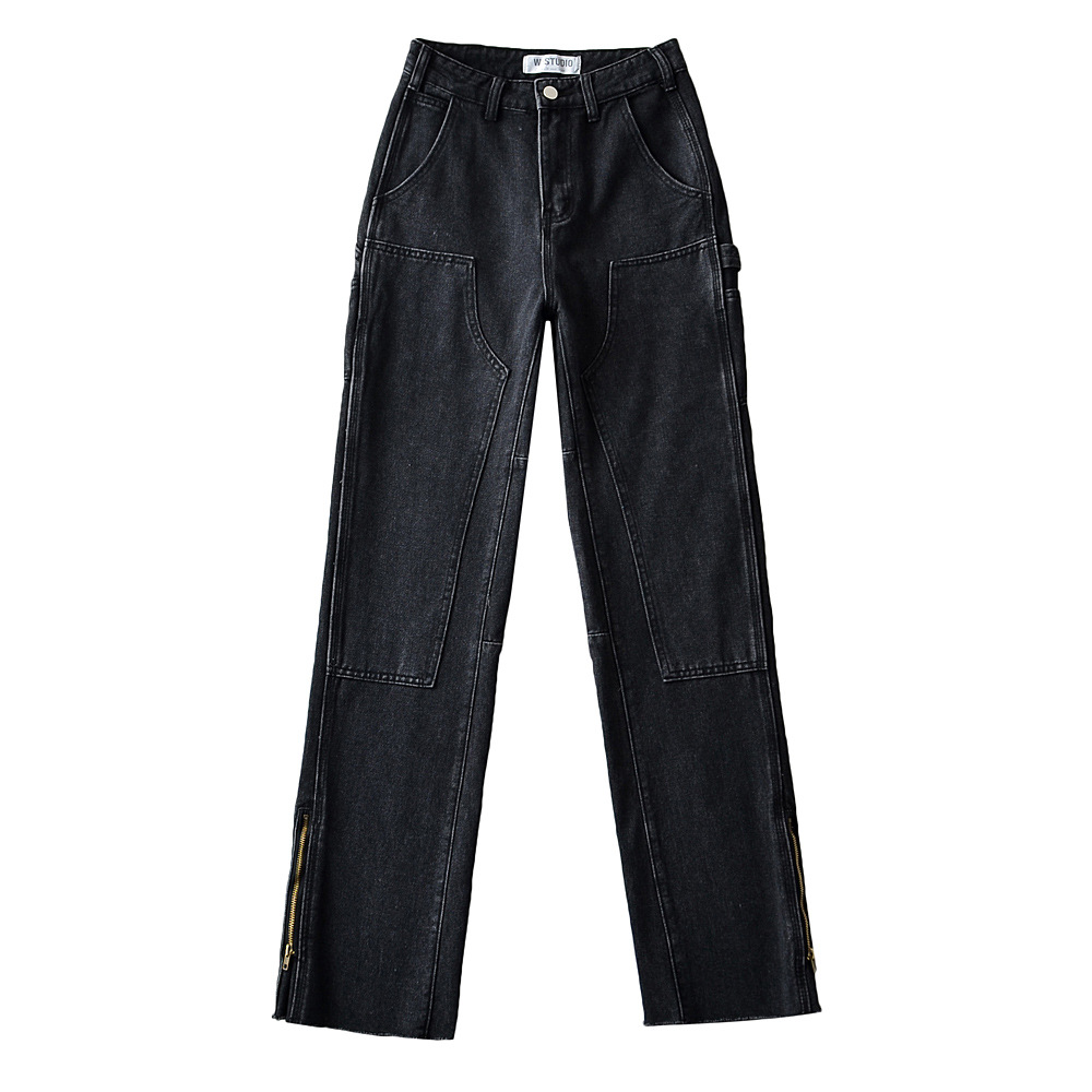 High-waisted loose-fitting straight leg pants